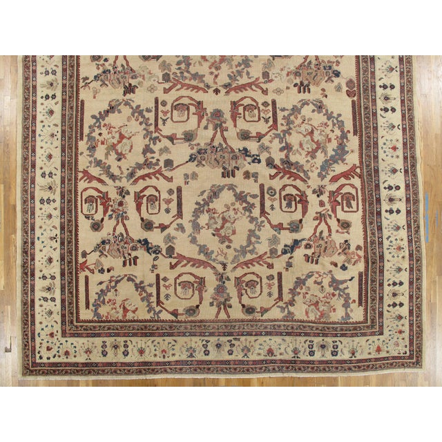 Antique Persian Sultanabad Carpet Handmade Oriental Rug, Ivory, Gold, Green Blue For Sale - Image 4 of 12