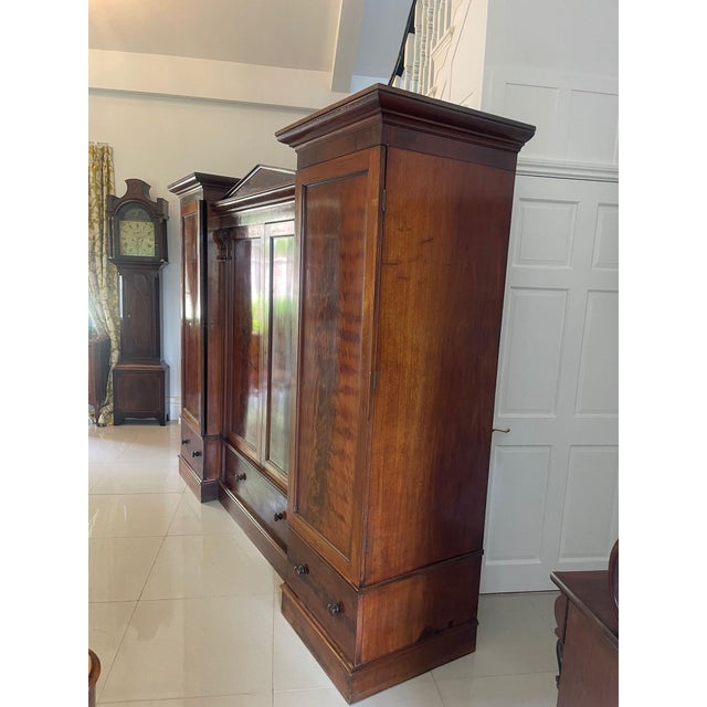 Large Victorian Figured Mahogany Four Door Wardrobe, 1860s For Sale - Image 4 of 17