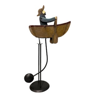 Sailor Rowing a Boat Nautical Folk Art Kinetic Sculpture Balance Toy For Sale