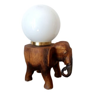 Vintage Elephant and Opaline Table Lamp, 1940s For Sale