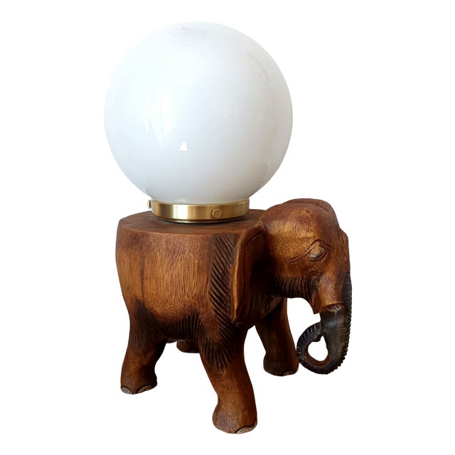 Vintage Elephant and Opaline Table Lamp, 1940s For Sale