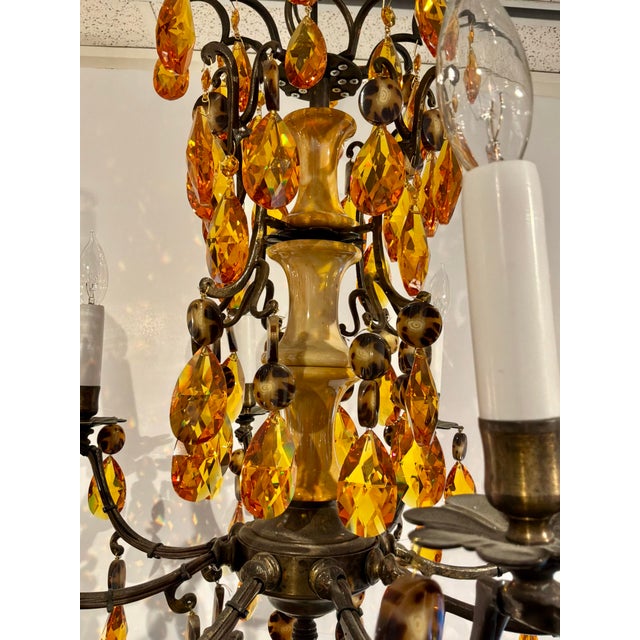Neoclassical Myran Allan Luxury Lighting Neoclassical Bronze and Amber Crystal Chandelier For Sale - Image 3 of 7