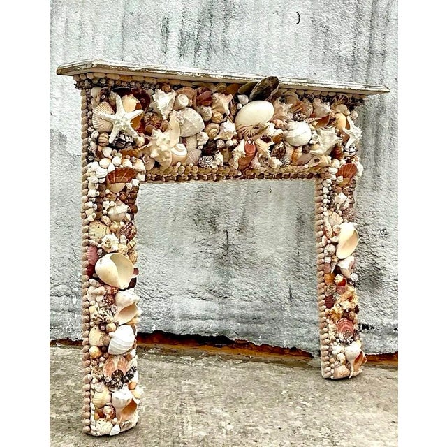 Vintage Boho Shell Encrusted Fireplace Surround For Sale - Image 9 of 12