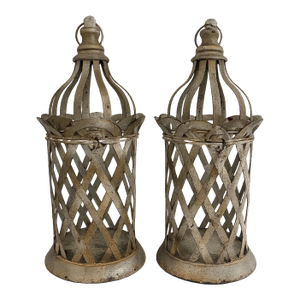 Pair of Distressed Metal Lanterns