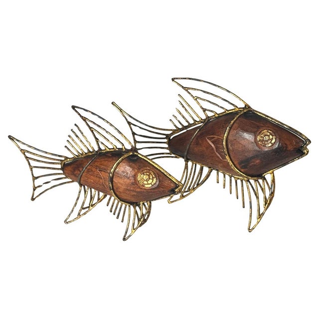 Mid-Century French Fish Sculptures in Wood and Gilded Metal, 1970s, Set of 2 For Sale - Image 14 of 14