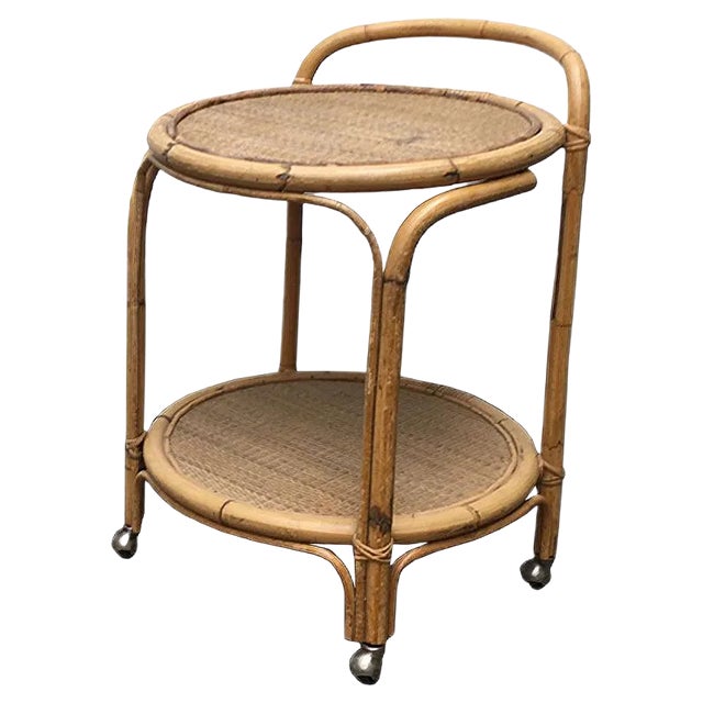 Vintage Italian Rattan & Bamboo Serving Trolley from Dal Vera For Sale