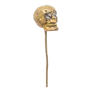 Old or Antique Estate Bronze Skull Memento Mori Stick Pin With Glass Eyes