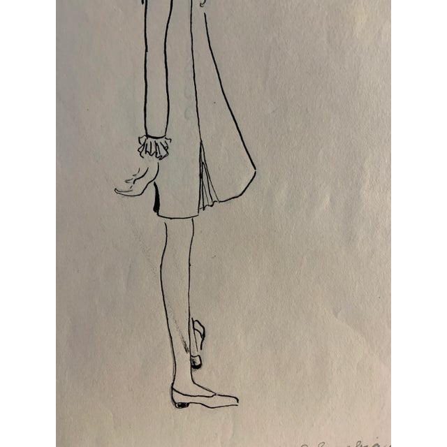 Mid-Century Modern Original 1960s Fashion Drawing For Sale - Image 3 of 5