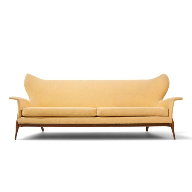 Ben Seibel Mid Century Walnut Gala Sofa This sofa measures: 94 wide x 31 deep x 35.75 inches high, with a seat height of...