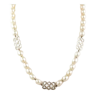 Tiffany & Co. Sterling Silver Lattice Link Oval Pearls Necklace