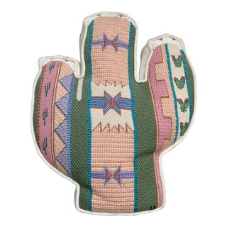 Vintage Southwest Needlepoint Cactus Accent Pillow For Sale