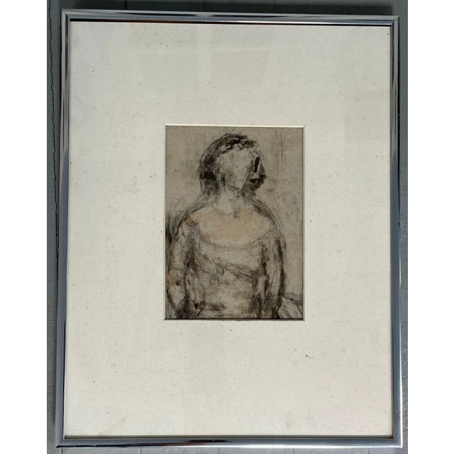 Mid 20th Century Mid-Century Modern Charcoal Drawing Portrait of a Woman For Sale - Image 5 of 8
