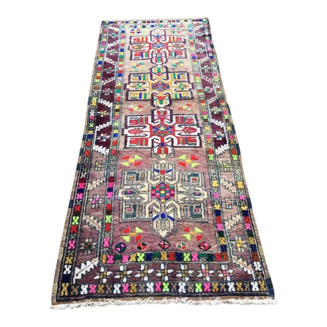 Colorful Turkish Runner Rug - 39" X 110" For Sale