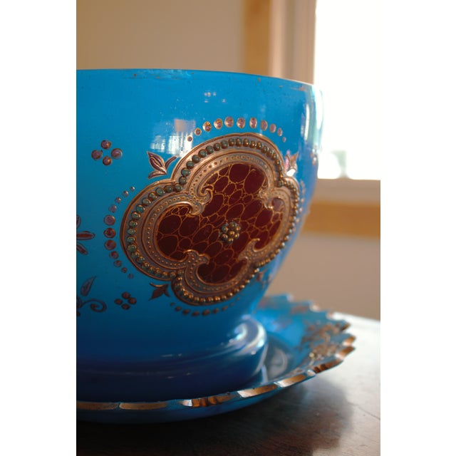 19th Century Antique French Blue Opaline Covered Punch Bowl For Sale - Image 10 of 14