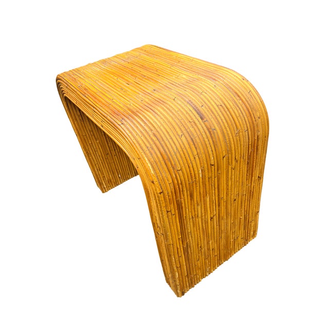 Vintage Rattan Wicker Wrapped Waterfall Table in Pencil Reed Gabriella Crespi Styles For Sale - Image 10 of 10