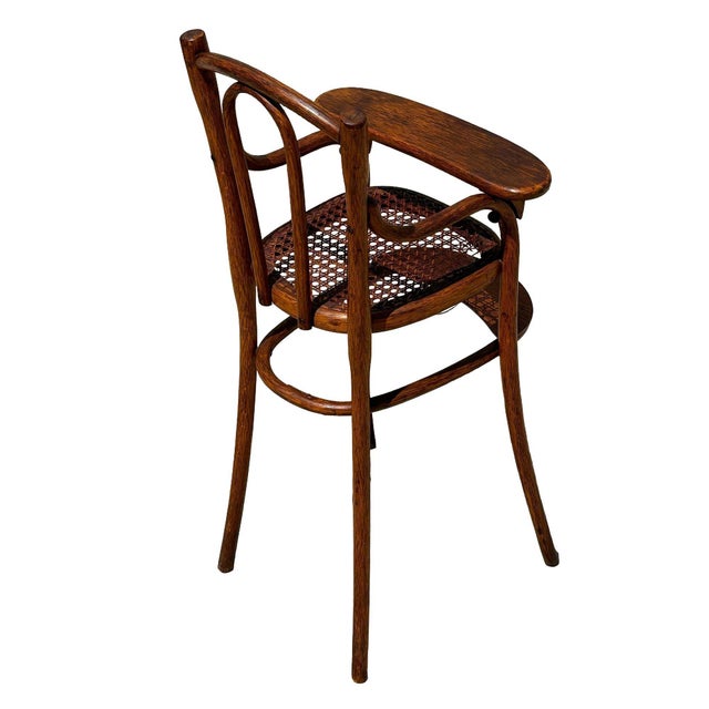 1900 - 1909 Antique Vienna Secession Bent Oak & Caine Children's High Chair by Thonet For Sale - Image 5 of 8