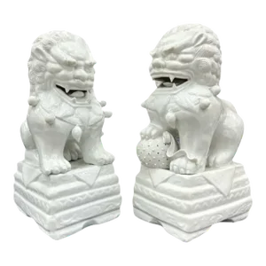 Pair of White Ceramic Lions