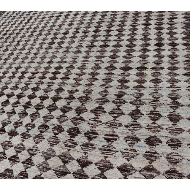 Tribal Tribal Moroccan With Intricate Diamond Pattern in White and Brown Tones 8'3 X 9'8 For Sale - Image 3 of 18