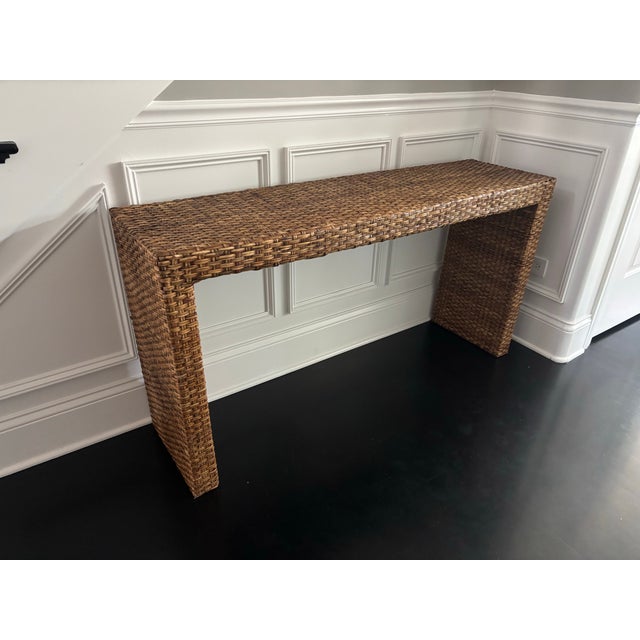 Farmhouse Coastal Rattan Console Table For Sale In Chicago - Image 6 of 11