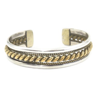 Late 20th Century Southwestern Native American Navajo Style Sterling Silver & Copper Cuff Bracelet For Sale