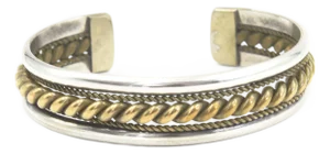 Late 20th Century Southwestern Native American Navajo Style Sterling Silver & Copper Cuff Bracelet