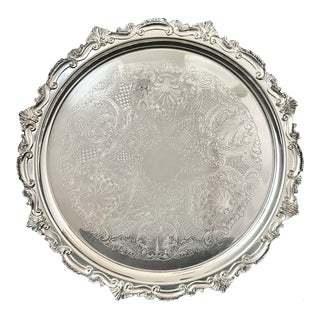 Vintage Silver Plated Round Birmingham Service Tea and Coffee Service Tray For Sale