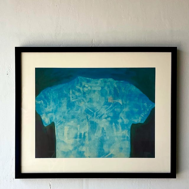 Boho Chic Vintage Abstract Shirt Still Life Original Oil Crayon Painting on Paper For Sale - Image 3 of 10