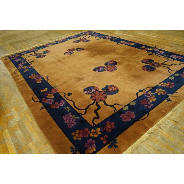 1920s Chinese Art Deco Carpet ( 9' x 11' 7" - 275 x 353 cm ) Antique Art Deco Room Size Wool Blue, Yellow / Gold / Orange...