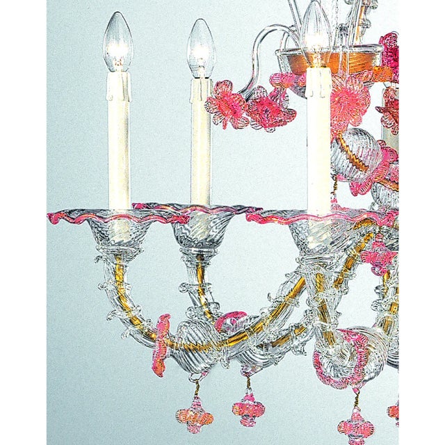 Murano Luxury Pink and Transparent Venetian Murano Glass Chandelier For Sale - Image 4 of 6