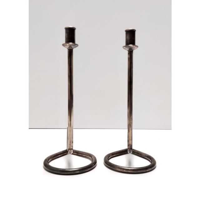 1990s Vintage Silver Plated Metal Candleholders by Lino Sabattini, 1990s, Set of 2 For Sale - Image 5 of 10