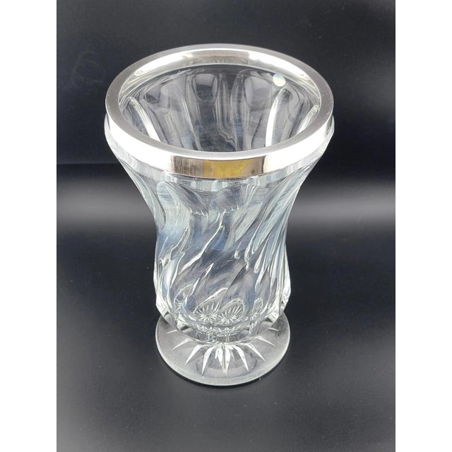 Antique Tall 8 inch 19th C. Cut crystal vase with 835 European silver collar rim For Sale In Houston - Image 6 of 12