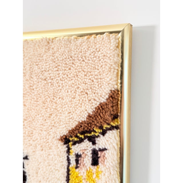 Mid 20th Century Large-Scale Vintage Wool Rya Textile Art — Mediterranean Harbor Village, Hand-Worked Fiber Wall Piece For Sale - Image 5 of 8