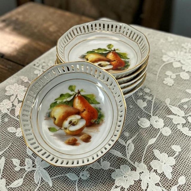 Set of 6: Schumann Bavaria/Arzberg Reticulated Porcelain Berry Bowls (Fruit Design) Vintage 1950s For Sale - Image 18 of 18