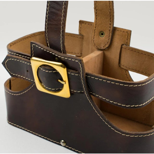 Glass Mid-Century Leather Case Tantalus With Two Glass Decanters, 1960s For Sale - Image 7 of 13