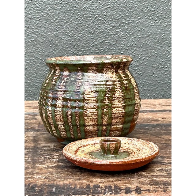 Vintage Textured Pottery Lidded Jar For Sale In West Palm - Image 6 of 12