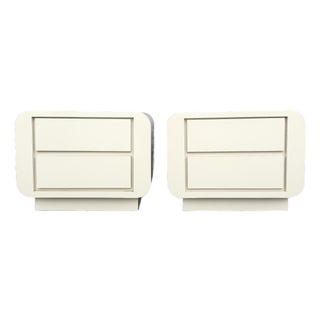 Postmodern Cream Gloss Laminate Waterfall Nightstands - A Pair For Sale