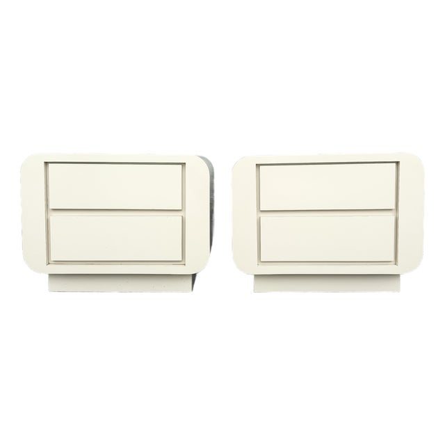 Postmodern Cream Gloss Laminate Waterfall Nightstands - A Pair For Sale