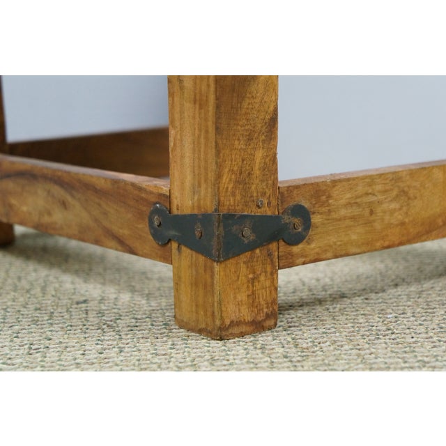 Rustic Teak Metal Banded Farmhouse Side Table Ottoman Foot Stool Step ...