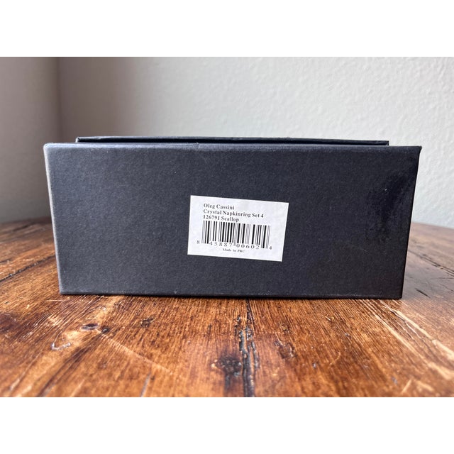 Set of 4 - Oleg Cassini Scallop Crystal Napkin Ring, Napkin Holder With Original Box For Sale - Image 10 of 11