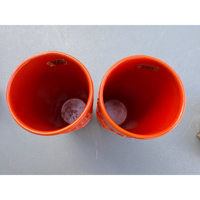 Burnt Orange 1960s MCM Art Deco Ceramic Vases Abstract Orange Made in Italy - Pair For Sale - Image 8 of 9