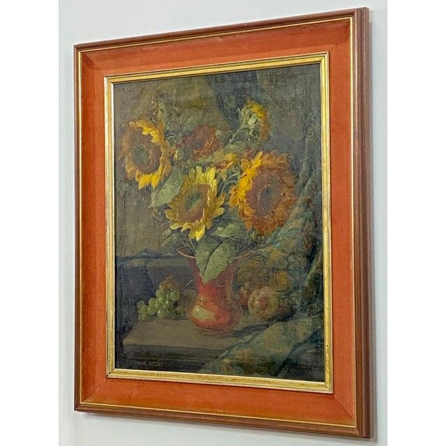 Mid Century Floral Still Life of Sunflowers Signed Prince Betzky 1946 For Sale - Image 9 of 9
