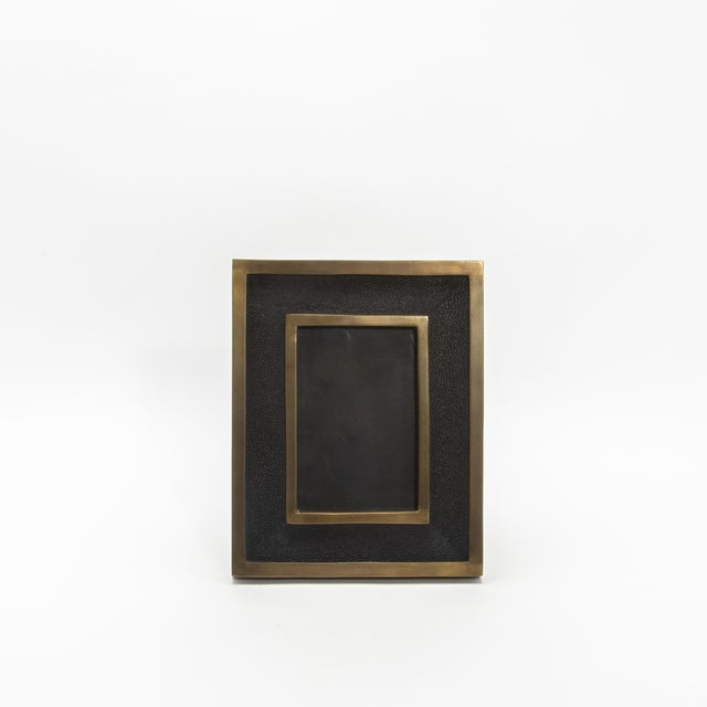 Kifu Paris Picture Frame 5x7” in Black Shagreen With Brass Details by Kifu Paris For Sale - Image 4 of 8