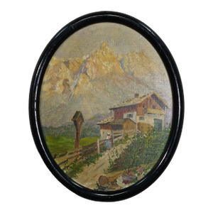 Painting With Summerly High Mountain Landscape Ca. 1900s