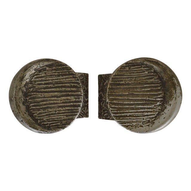 Brutalist Push and Pull Round Door Handles in Aluminum and Bronze 1970s, Set of 2 For Sale