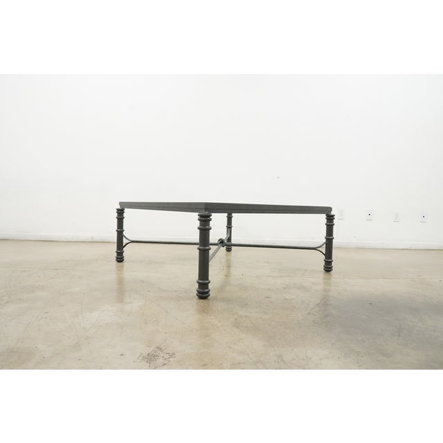 Gray Vintage 1980s Giacometti Style Forged Aluminum/Faux Verdigris Square Glass Coffee Table For Sale - Image 8 of 11