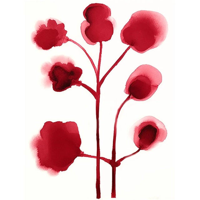 Wood Set of 6 - White Wood or Natural Wood Framed Original Botanical Watercolor Flower Prints Installation in the Style of Louise Bourgeois For Sale - Image 7 of 8