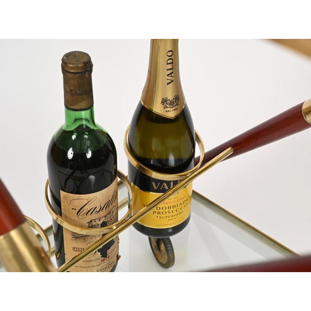 Brass and Burgundy Lacquered Wood Bar Cart by Cesare Lacca, Italy, 1950s For Sale - Image 14 of 15