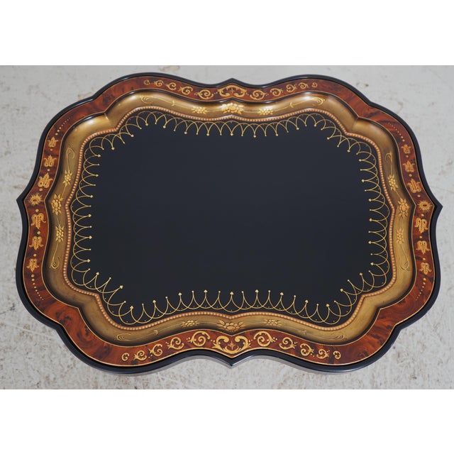 English Maitland Smith Paint Decorated Carved & Gilt Tray Top Cocktail Coffee Table For Sale - Image 3 of 14