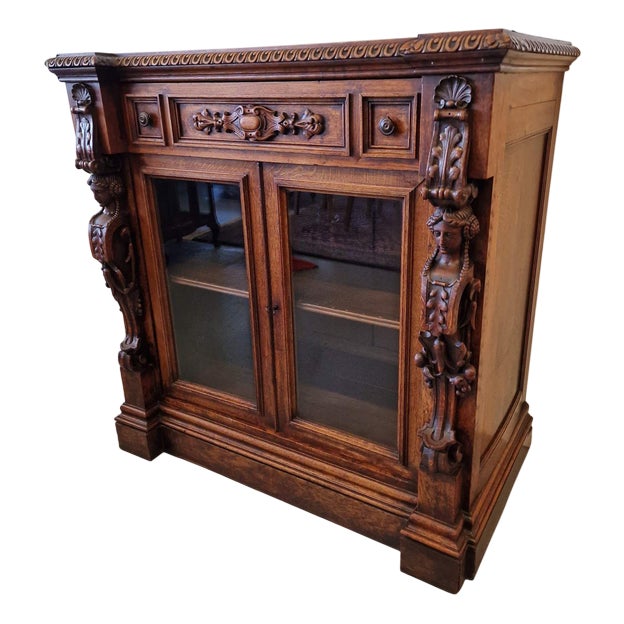 Renaissance Style Display Cabinet in Oak For Sale