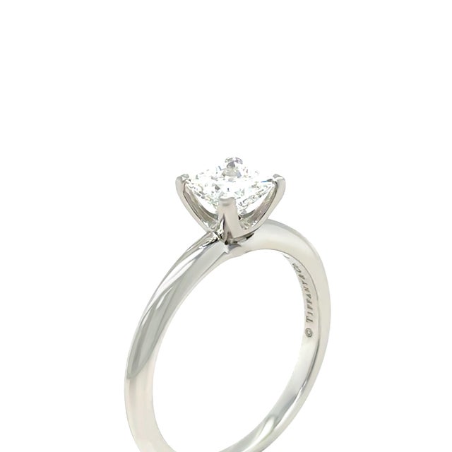 Metal Tiffany & Co. Platinum Princess Cut Diamond Engagement Ring 0.82ct 4.5gSize 6.75 For Sale - Image 7 of 11